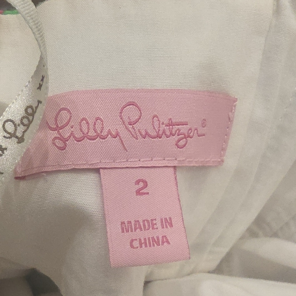 Lilly Pulitzer Cotton  White Strapless Dress with Pink & Green Floral Print 2 - Picture 2 of 16